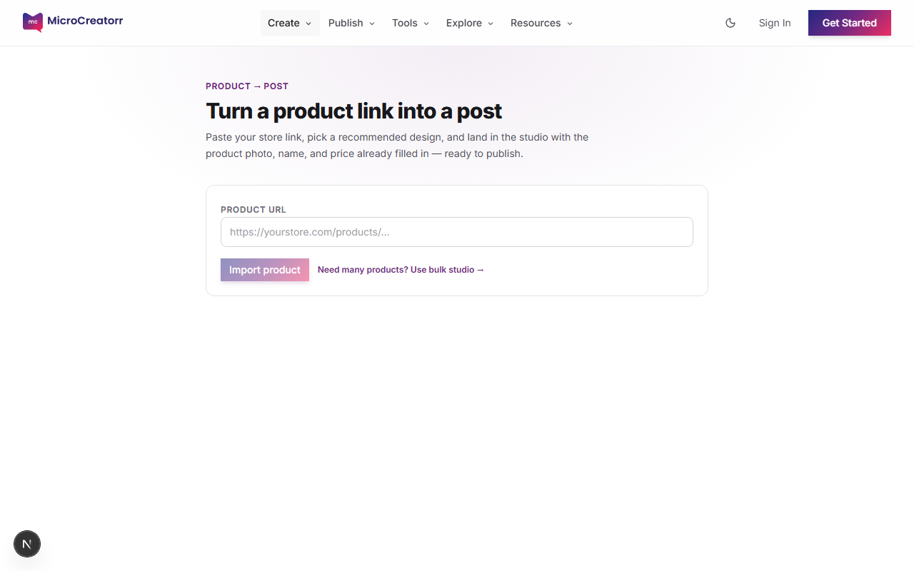 Product Post wizard with URL input field