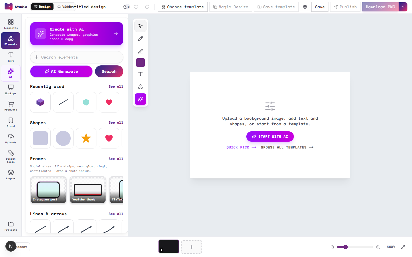 Design studio with product template on canvas