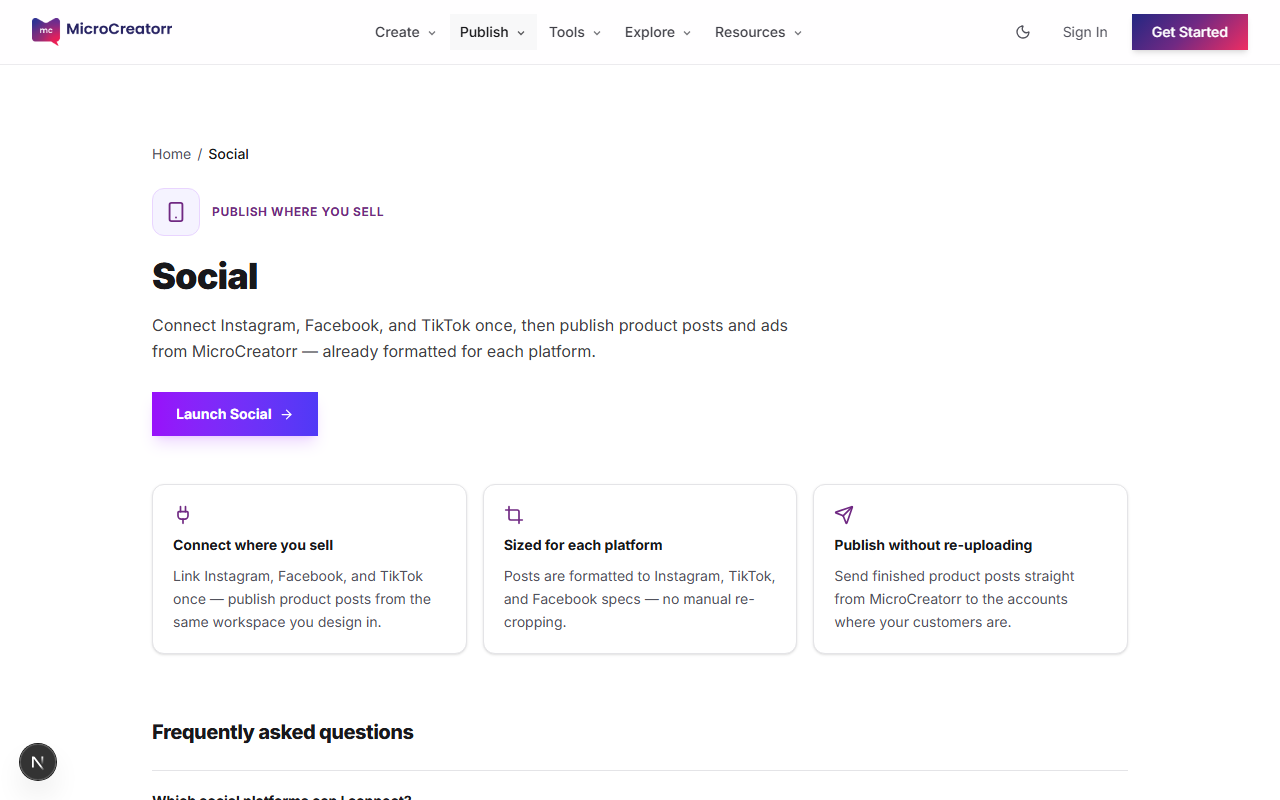Social publishing overview with Instagram and TikTok